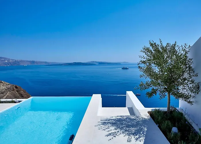 Elegant Santorini House Serenity Caldera View Outdoor Hot Tub Villa