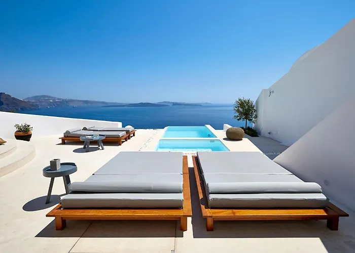 Elegant Santorini House Serenity Caldera View Outdoor Hot Tub