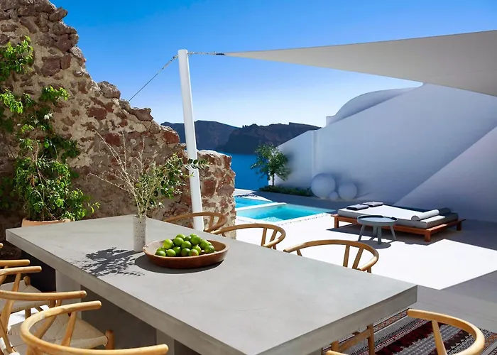 Elegant Santorini House Serenity Caldera View Outdoor Hot Tub